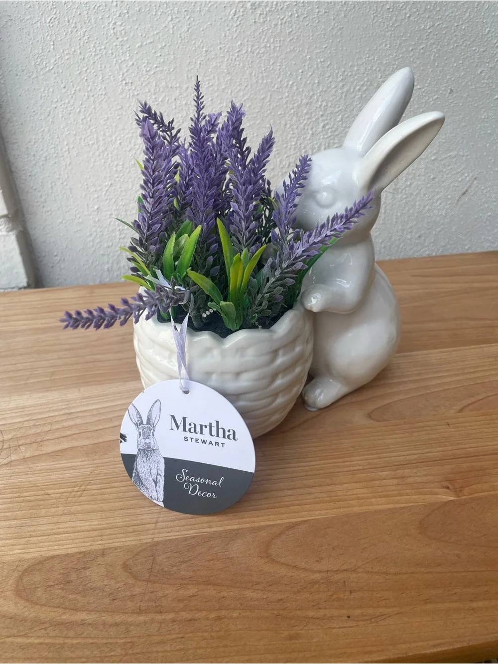 White Ceramic Bunny Lavender Planter - Decorative Home Accent